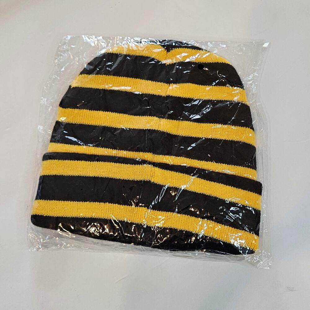 Petals and Peacocks Black & Yellow Stripe Beanie Womens - Picture 3 of 6